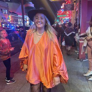 Orange, Slinky Satin Dress